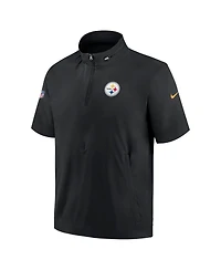Men's Nike Black Pittsburgh Steelers Sideline Coach Short Sleeve Hoodie Quarter-Zip Jacket