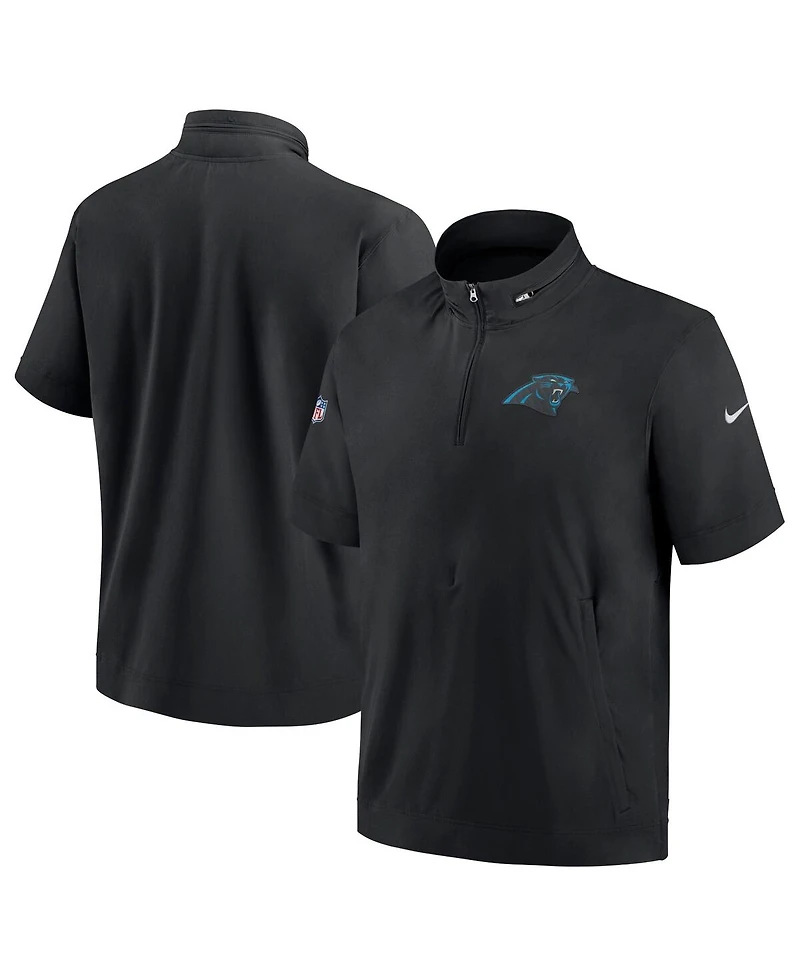 Men's Nike Black Carolina Panthers Sideline Coach Short Sleeve Hoodie Quarter-Zip Jacket
