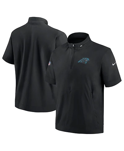 Men's Nike Black Carolina Panthers Sideline Coach Short Sleeve Hoodie Quarter-Zip Jacket