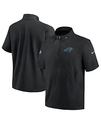 Men's Nike Black Carolina Panthers Sideline Coach Short Sleeve Hoodie Quarter-Zip Jacket