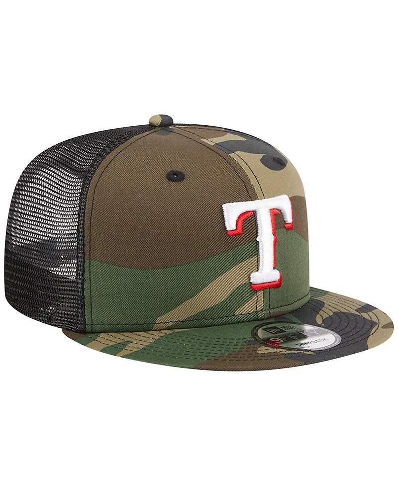 Men's New Era Camo Texas Rangers Woodland Camo Trucker 9FIFTY Snapback Hat