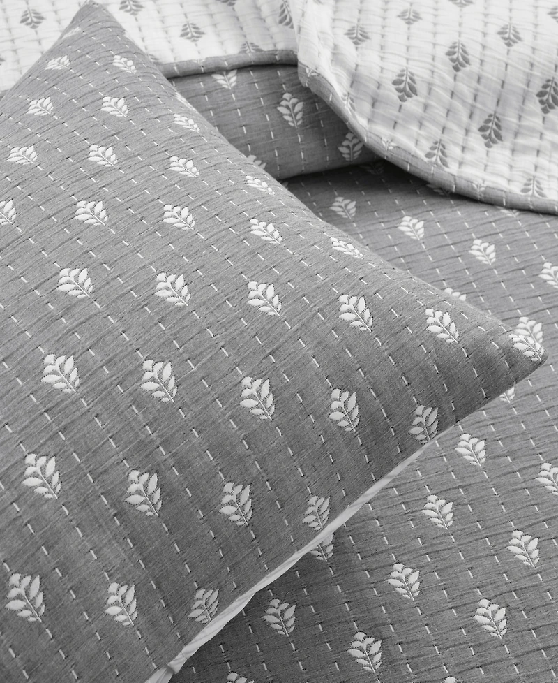 Lush Decor Hygge Kantha Pick Stitch Yarn Dyed Cotton Jacquard 3-Piece Quilt Set, King