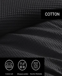 Vera Wang Waffle Pique Cotton 3 Piece Duvet Cover Set