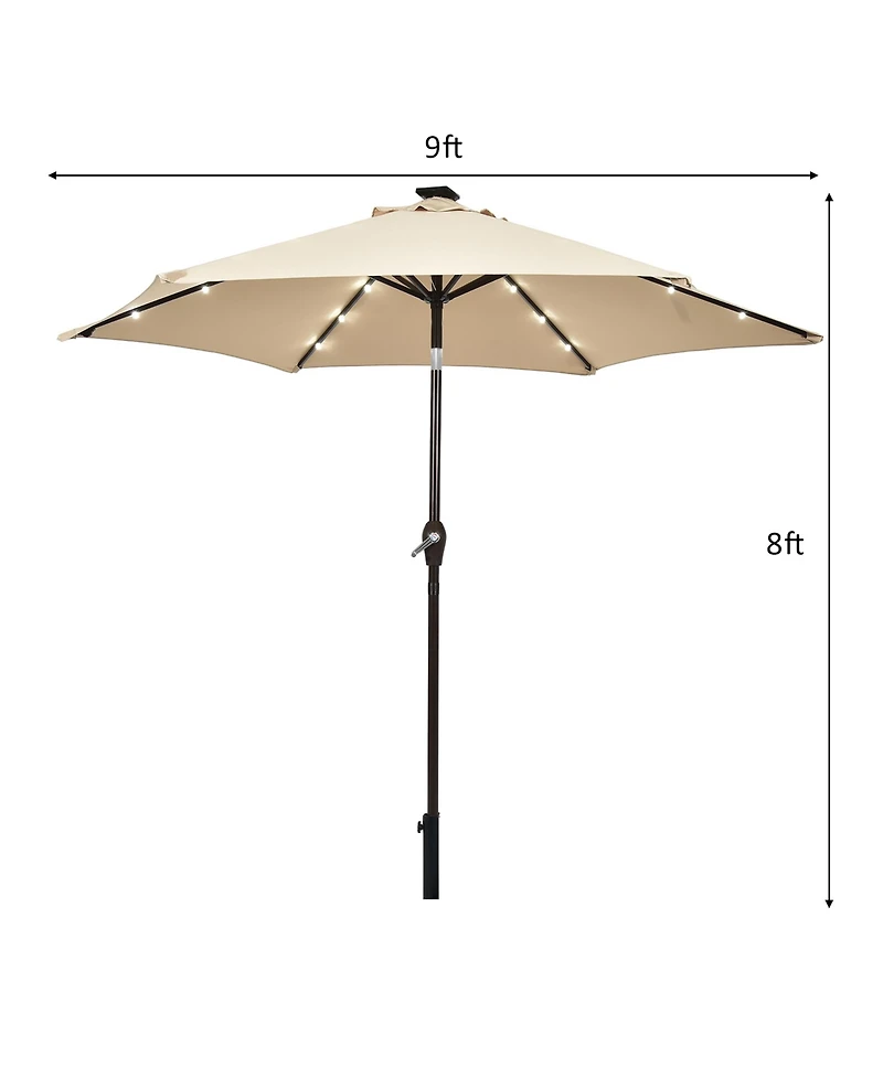9' Solar Led Lighted Patio Market Umbrella Tilt Adjustment Crank Lift