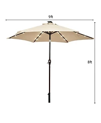 9' Solar Led Lighted Patio Market Umbrella Tilt Adjustment Crank Lift