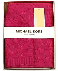 Michael Michael Kors Women's Debossed Knit Metallic Beanie & Scarf Set