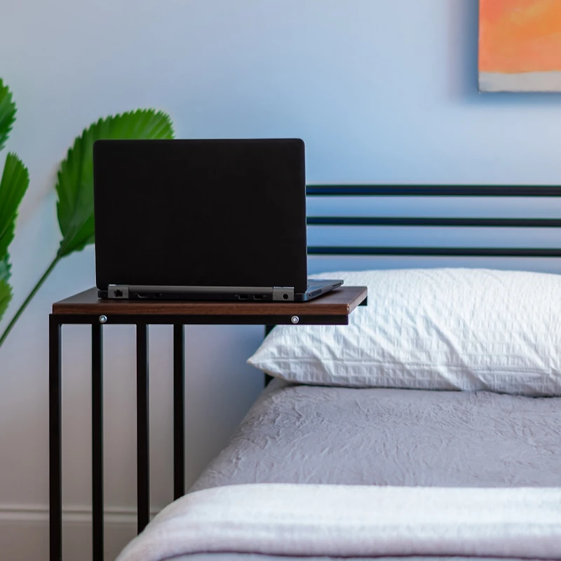 Iris Usa Wood and Metal Frame Side Table, Accent Sofa End Table Coffee Snack, Bedroom Night Stand, Living Room Computer Desk, C-Shape Wide