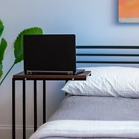 Iris Usa Wood and Metal Frame Side Table, Accent Sofa End Table Coffee Snack, Bedroom Night Stand, Living Room Computer Desk, C-Shape Wide