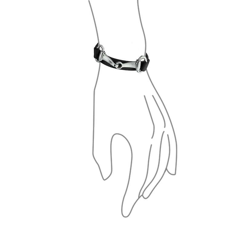 Bling Jewelry Fashion Leather Equestrian Snaffle Horse Bit Double Layer Wrap Bracelet Silver Tone Stainless Steel