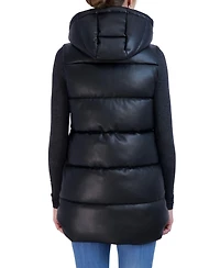 Sebby Collection Women's Puffer Faux Leather Vest with Hood