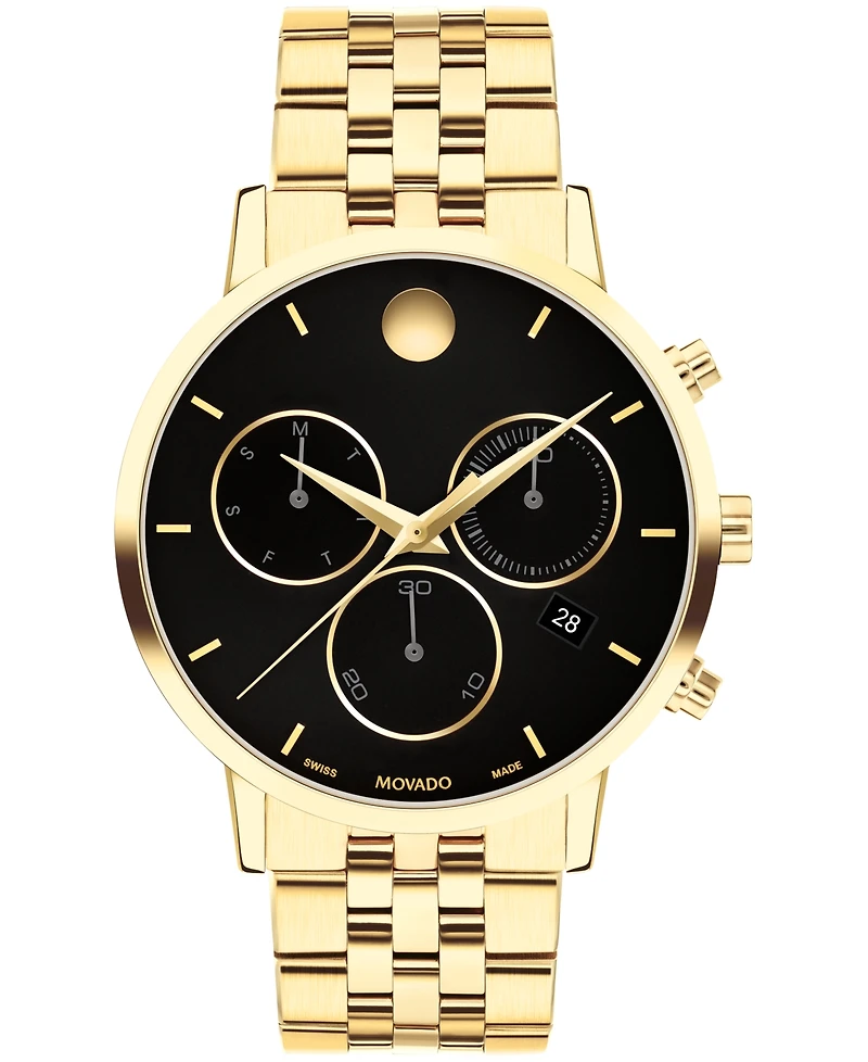 Movado Men's Museum Classic Swiss Quartz Chrono Light Yellow Pvd Watch 42mm