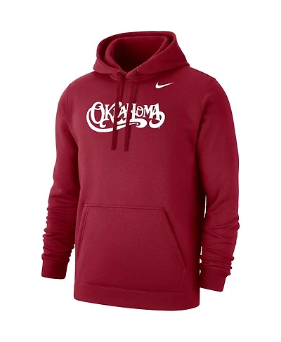 Men's Nike Crimson Oklahoma Sooners Vintage-Inspired Script Club Fleece Pullover Hoodie