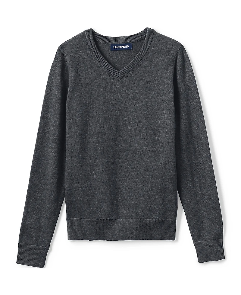 Lands' End Boys School Uniform Cotton Modal Fine Gauge V-neck Sweater