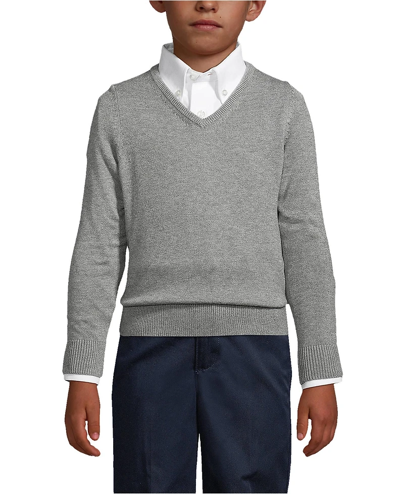 Lands' End Boys School Uniform Cotton Modal Fine Gauge V-neck Sweater