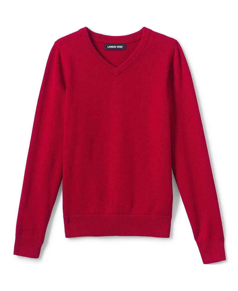 Lands' End Boys School Uniform Cotton Modal Fine Gauge V-neck Sweater