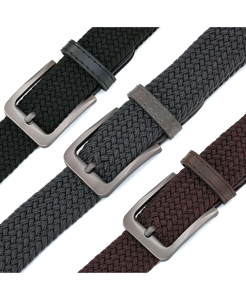 Gallery Seven Men's Elastic Braided Stretch Belt Pack of 3