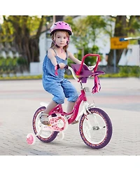 Costway 16'' Kids Bike with Doll Seat Girls Bicycle with Training Wheels for 4-7 Years Old Girl