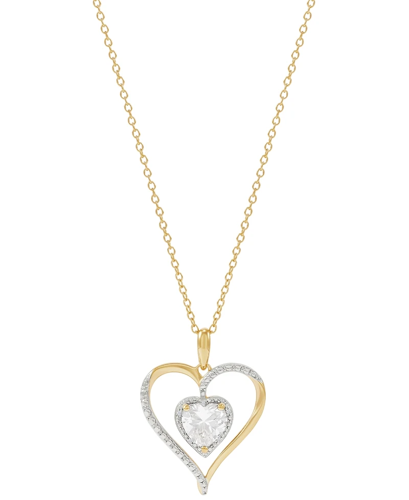 Birthstone Gemstone & Diamond Accent Heart 18" Pendant Necklace 14k Gold-Plated Sterling Silver