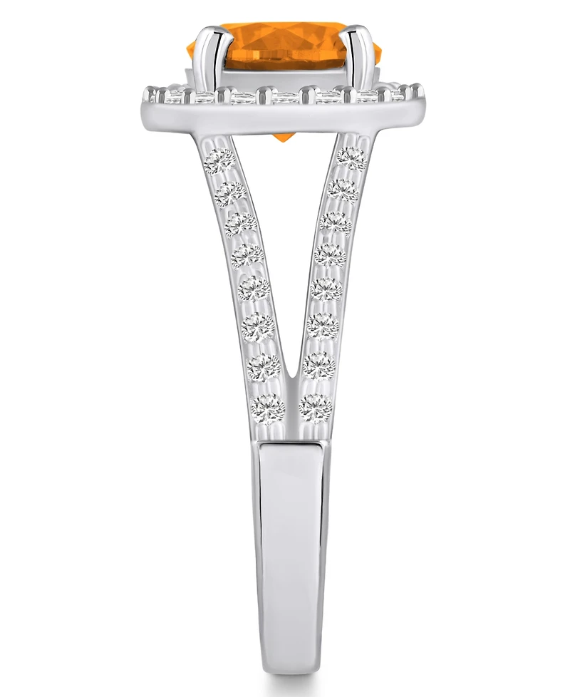 Macy's Citrine (1-3/4 ct. t.w.) and Diamond (1/2 Halo Ring 14K White Gold