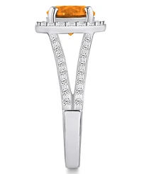 Macy's Citrine (1-3/4 ct. t.w.) and Diamond (1/2 Halo Ring 14K White Gold
