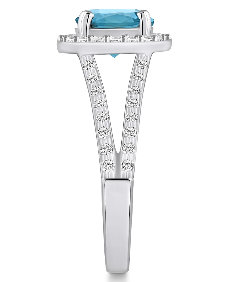 Macy's London Blue Topaz (2-3/8 ct. t.w.) and Diamond (1/2 Halo Ring 14K Gold