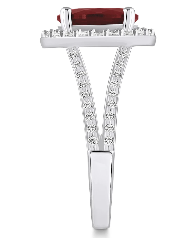 Macy's Garnet (3-1/10 ct. t.w.) and Diamond (3/4 Halo Ring 14K White Gold