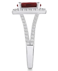 Macy's Garnet (3-1/10 ct. t.w.) and Diamond (3/4 Halo Ring 14K White Gold