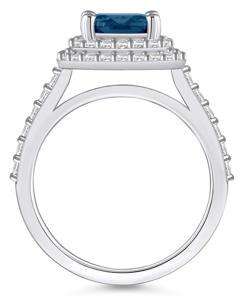 Macy's London Blue Topaz and Diamond Accent Halo Ring 14K White Gold