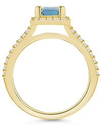 Macy's Aquamarine (1-3/8 ct. t.w.) and Diamond (1/2 Halo Ring 14K Yellow Gold