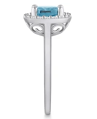 Macy's Aquamarine (2 ct. t.w.) and Diamond (1/4 Halo Ring 14K White Gold