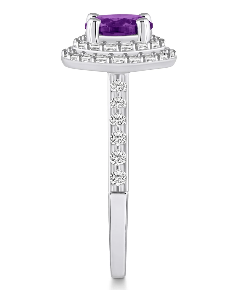 Macy's Amethyst and Diamond Accent Halo Ring 14K White Gold