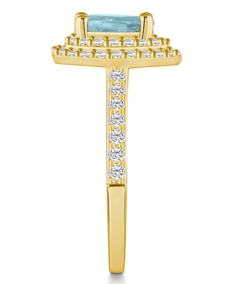 Macy's Aquamarine and Diamond Accent Halo Ring 14K Yellow Gold