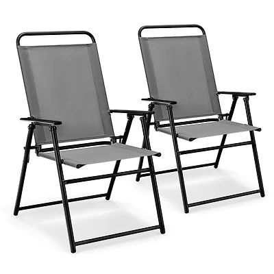 2pcs Patio Folding Sling Chairs Dining Armrest Backrest Outdoor Portable