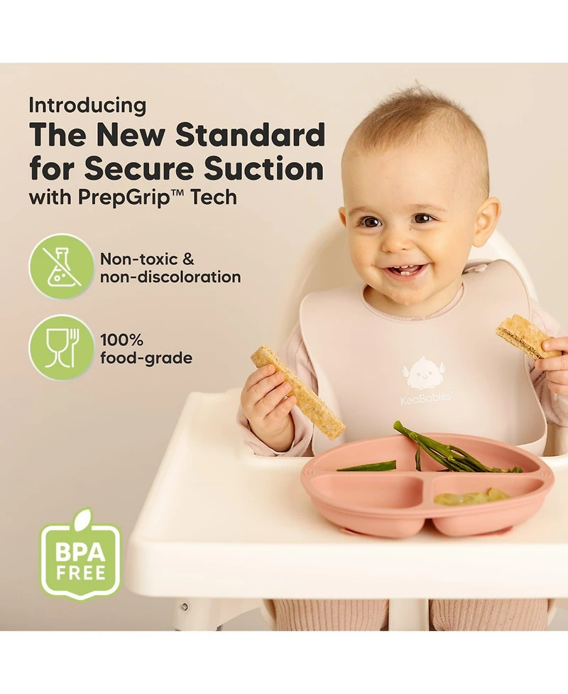 KeaBabies 3-Pack Prep Suction Plates for Baby, 100% Silicone Toddler Plates, Bpa-Free Divided Baby with