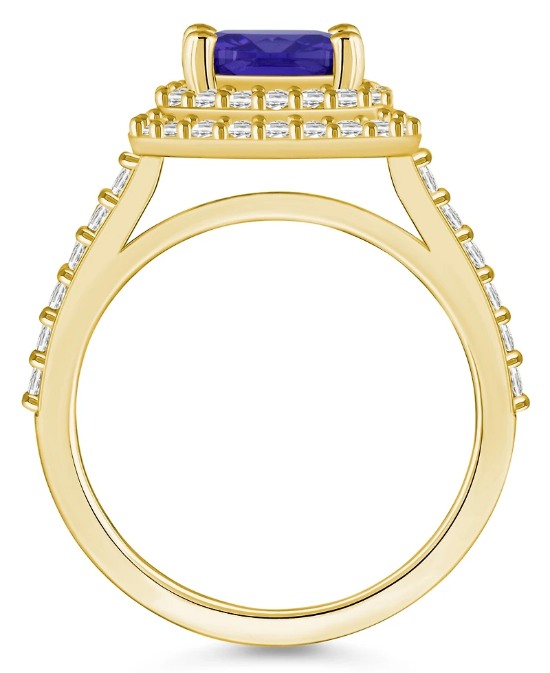 Tanzanite (2-1/3 ct. t.w.) & Diamond (5/8 Cushion Halo Statement Ring 14k Gold
