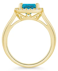 Macy's Blue Topaz (2-3/4 ct. t.w.) and Diamond (1/4 Halo Ring 14K Yellow Gold