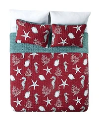 Videri Home Festive Seahorse Reversible 3 Piece Quilt Sets