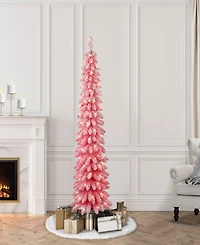 Puleo 6' Pre-Lit Flocked Artificial Alpine Pencil Tree