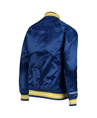 Big Boys Mitchell & Ness Royal Golden State Warriors Hardwood Classics Satin Raglan Full-Snap Jacket