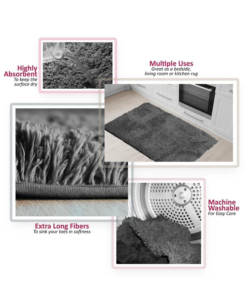 2 Piece Ultra Soft Non Slip Shaggy Bath Rug - Small & Medium