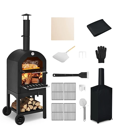 Outdoor Pizza Oven Wood Fire Pizza Maker Grill w/ Pizza Stone & Waterproof Cover