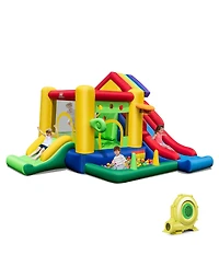 Costway Kids Colorful Rainbow Inflatable Bounce Castle with 50 Ocean Balls & 735W Blower