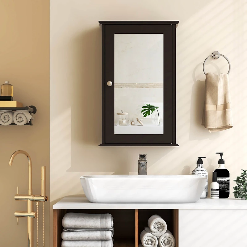 Bathroom Wall Cabinet Single Mirror Door Cupboard Storage Medicine Wood Shelf