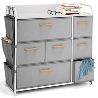 Nestl Heavy Duty 7 Drawer Fabric Dresser Organizer for Bedroom, Nursery, & Closet with Shoe Rack, Easy to Pull Wood Handles & Textured Wood Top