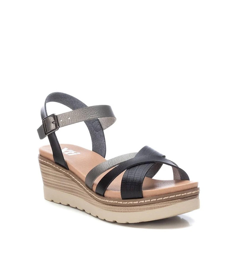 Xti Women's Wedge Sandals By Xti, Black With Silver Accent