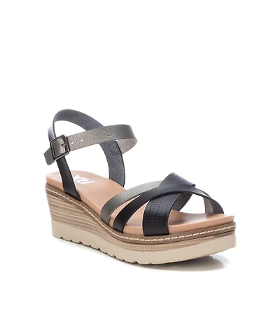 Xti Women's Wedge Sandals By Xti, Black With Silver Accent