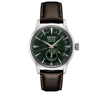 Seiko Men's Automatic Presage Cocktail Time Brown Leather Strap Watch 41mm