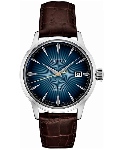 Seiko Men's Automatic Presage Cocktail Time Brown Leather Strap Watch 41mm