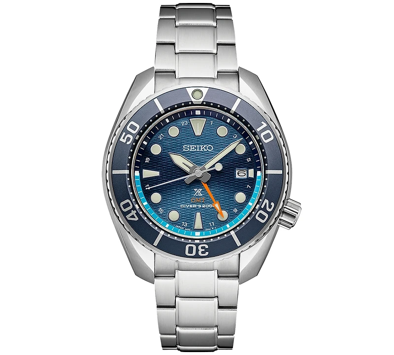 Seiko Men's Prospex Sea Sumo Solar Gmt Stainless Steel Bracelet Watch 45mm