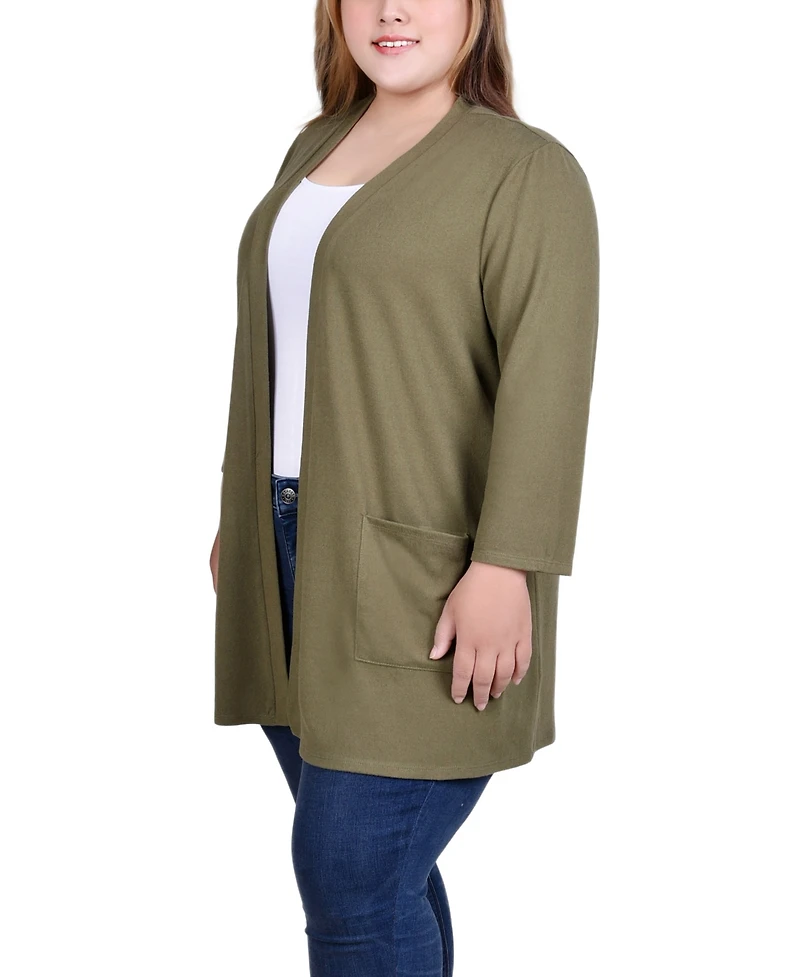 Ny Collection Plus Size 3/4 Sleeve Two Pocket Cardigan Sweater